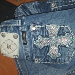 Miss me girls silver embellished Blue jeans Sz 7 KE8303B Boot